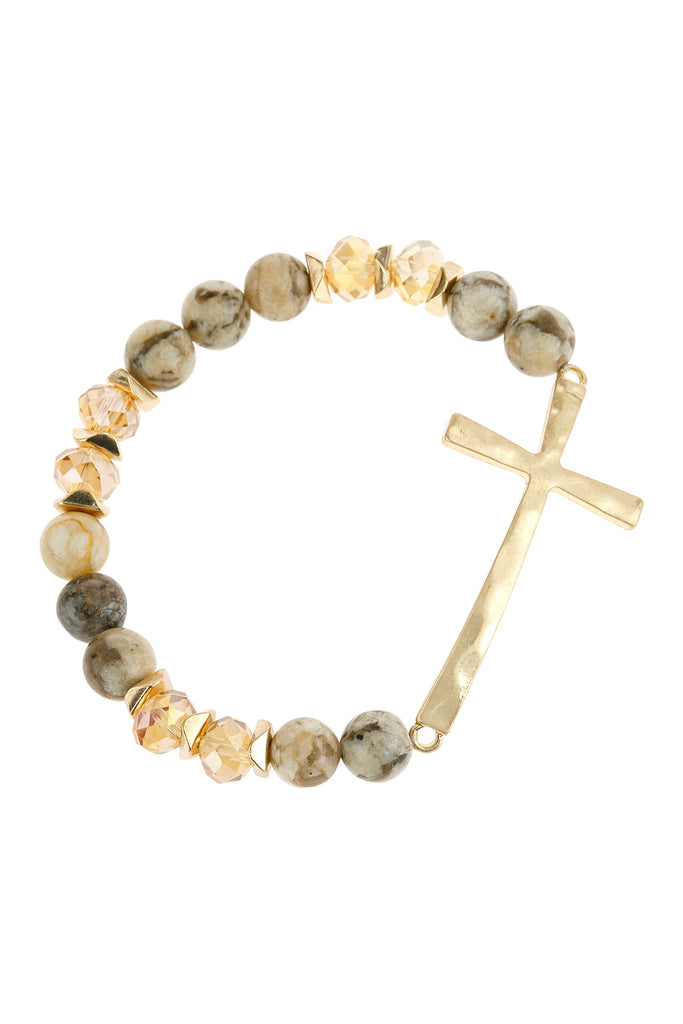 HDB2998 - MIX BEADS HAMMERED CROSS BRACELET