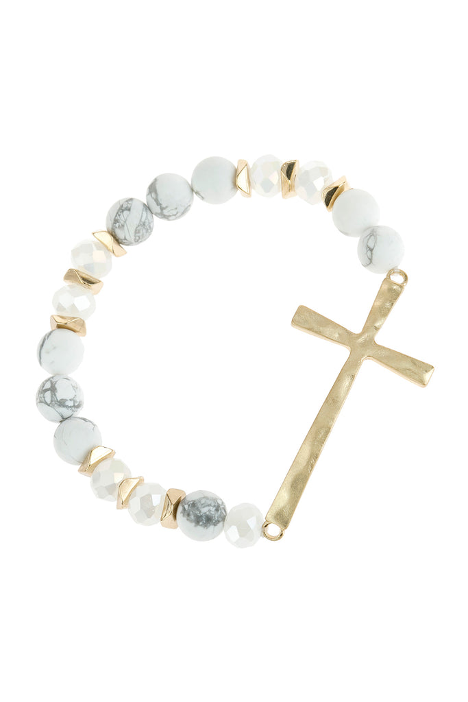 HDB2998 - MIX BEADS HAMMERED CROSS BRACELET