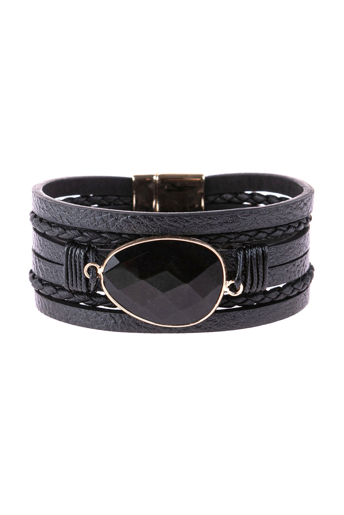 MULTI LINE LEATHER WITH MAGNETIC LOCK CHARM BRACELET