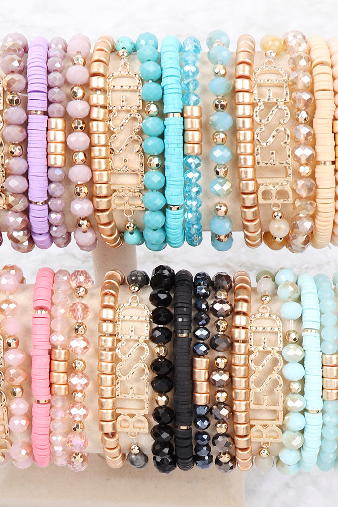 "BLESSED" CHARM MULTILINE BEADED BRACELET