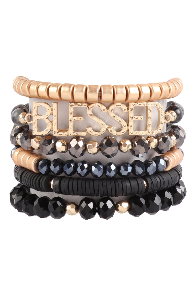 "BLESSED" CHARM MULTILINE BEADED BRACELET