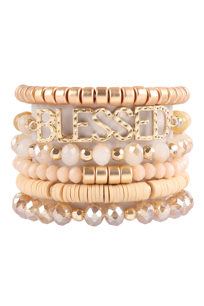 "BLESSED" CHARM MULTILINE BEADED BRACELET