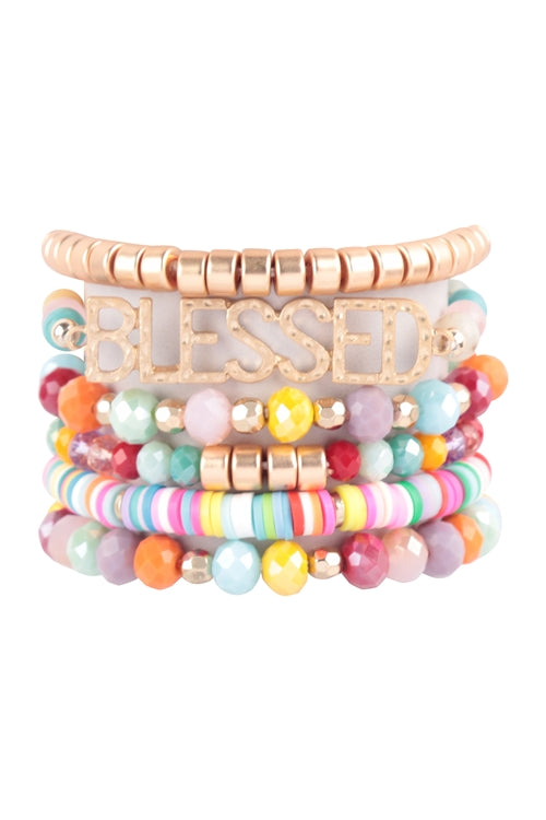 "BLESSED" CHARM MULTILINE BEADED BRACELET