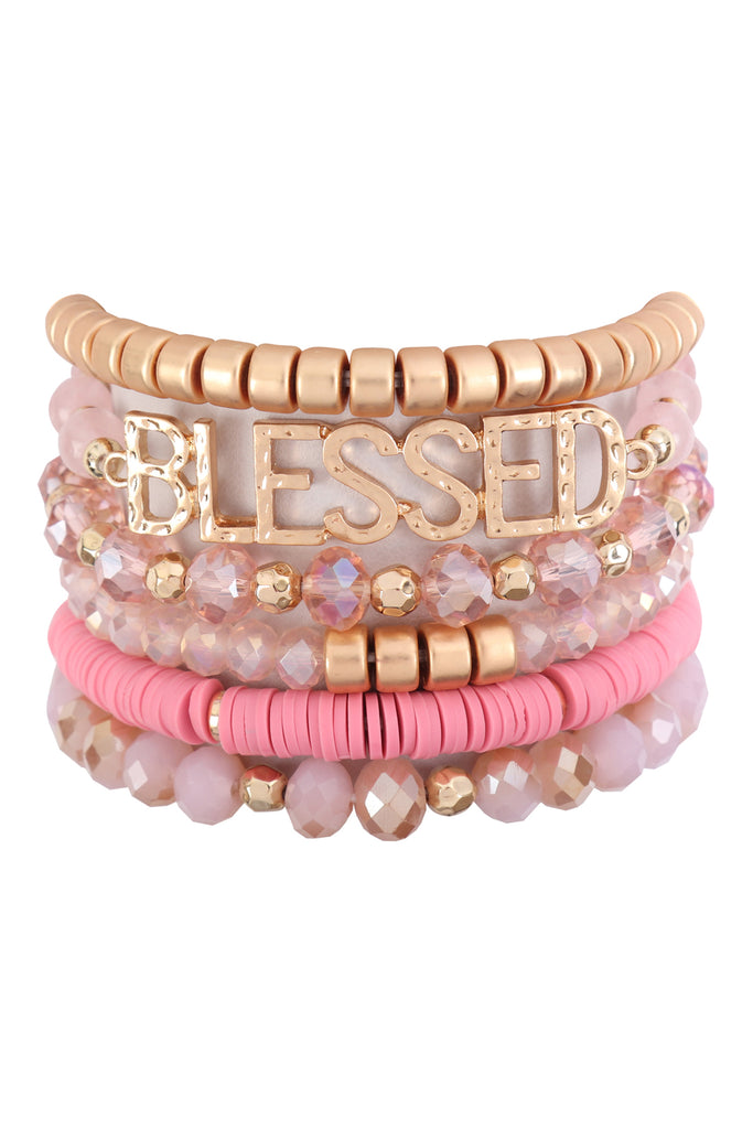 "BLESSED" CHARM MULTILINE BEADED BRACELET