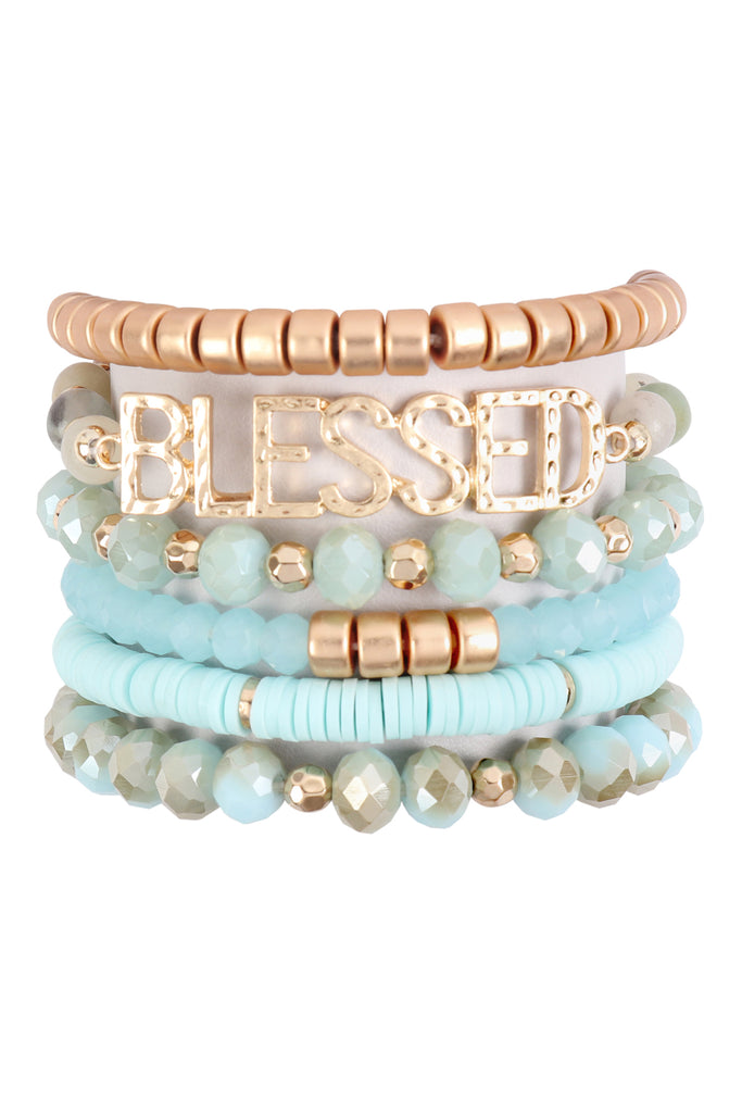 "BLESSED" CHARM MULTILINE BEADED BRACELET