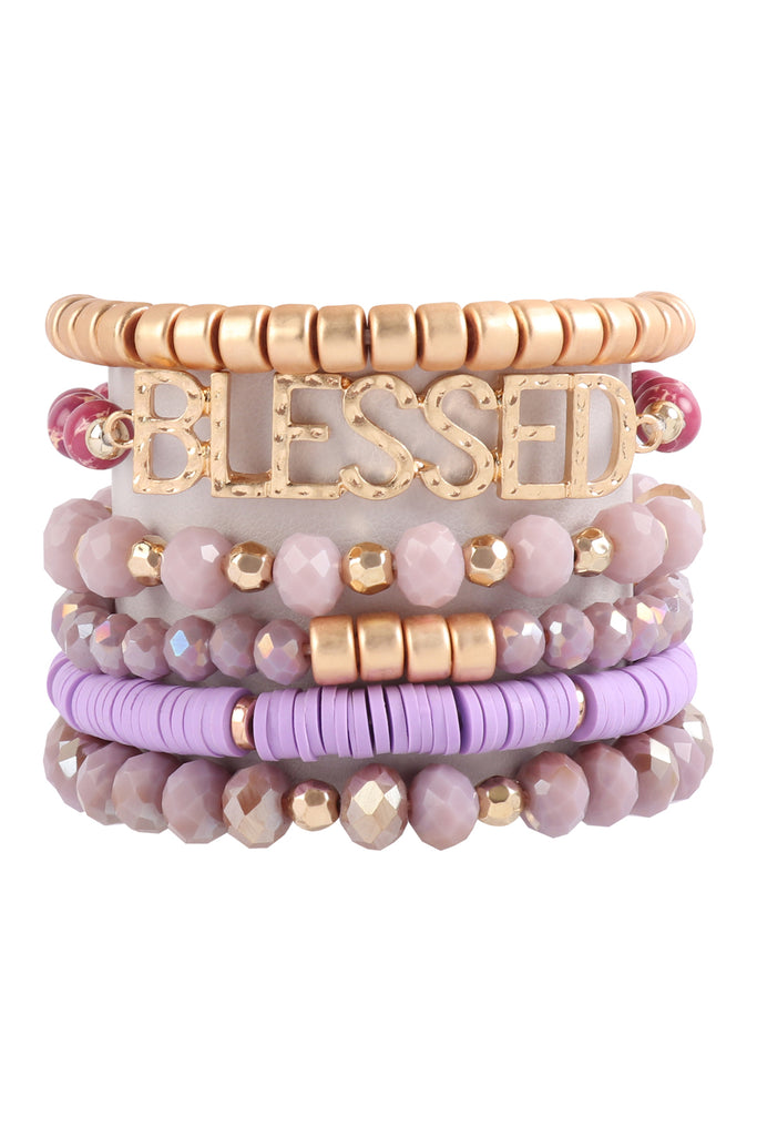 "BLESSED" CHARM MULTILINE BEADED BRACELET