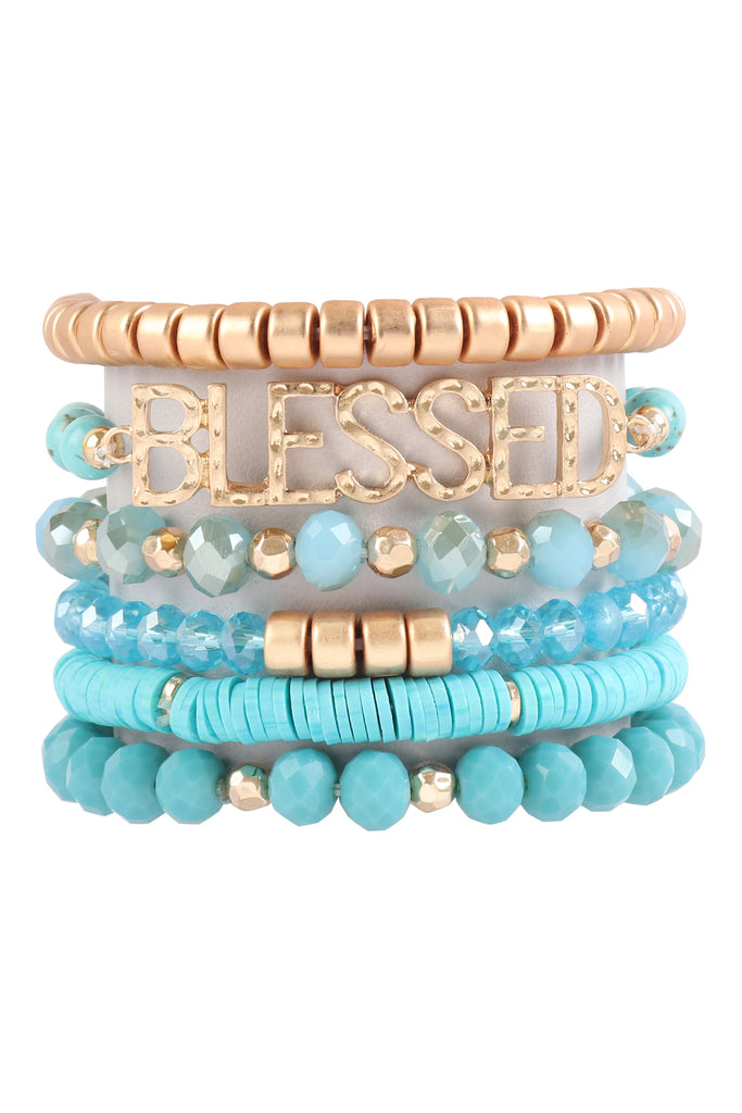 "BLESSED" CHARM MULTILINE BEADED BRACELET