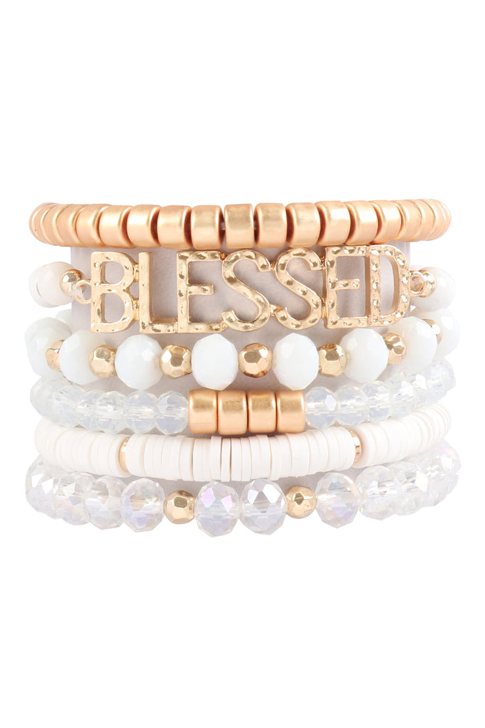 "BLESSED" CHARM MULTILINE BEADED BRACELET