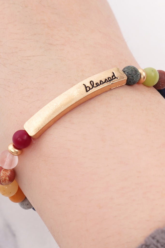 "Blessed" Natural Stone Message Bracelet - Riah Fashion