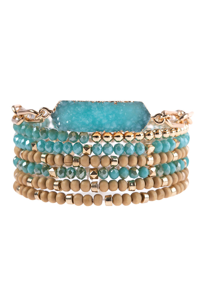 BEADED STONE CHARM BRACELET SET