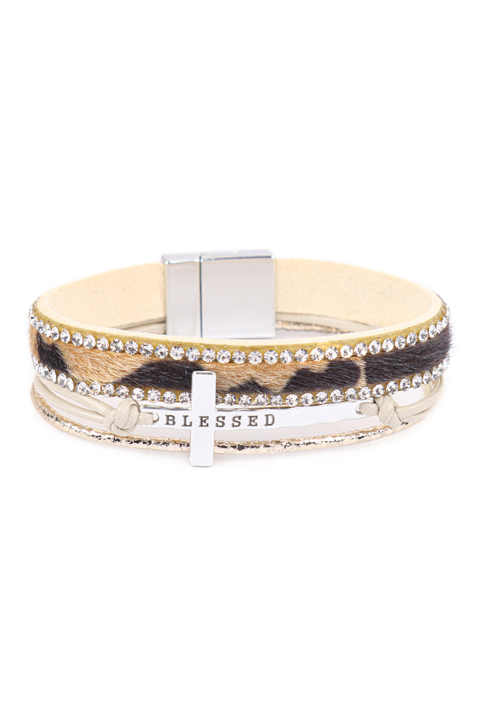 BLESSED INSPIRATIONAL LEATHER RHINESTONE MAGNETIC LOCK BRACELET
