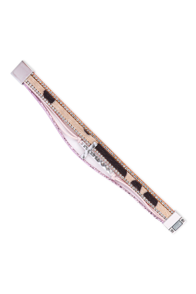 BLESSED INSPIRATIONAL LEATHER RHINESTONE MAGNETIC LOCK BRACELET