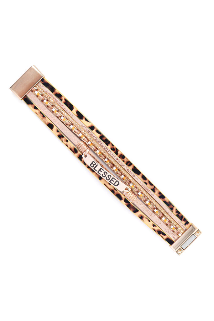 HDB3467 - BLESSED LEOPARD PRINT LEATHER MAGNETIC LOCK BRACELET