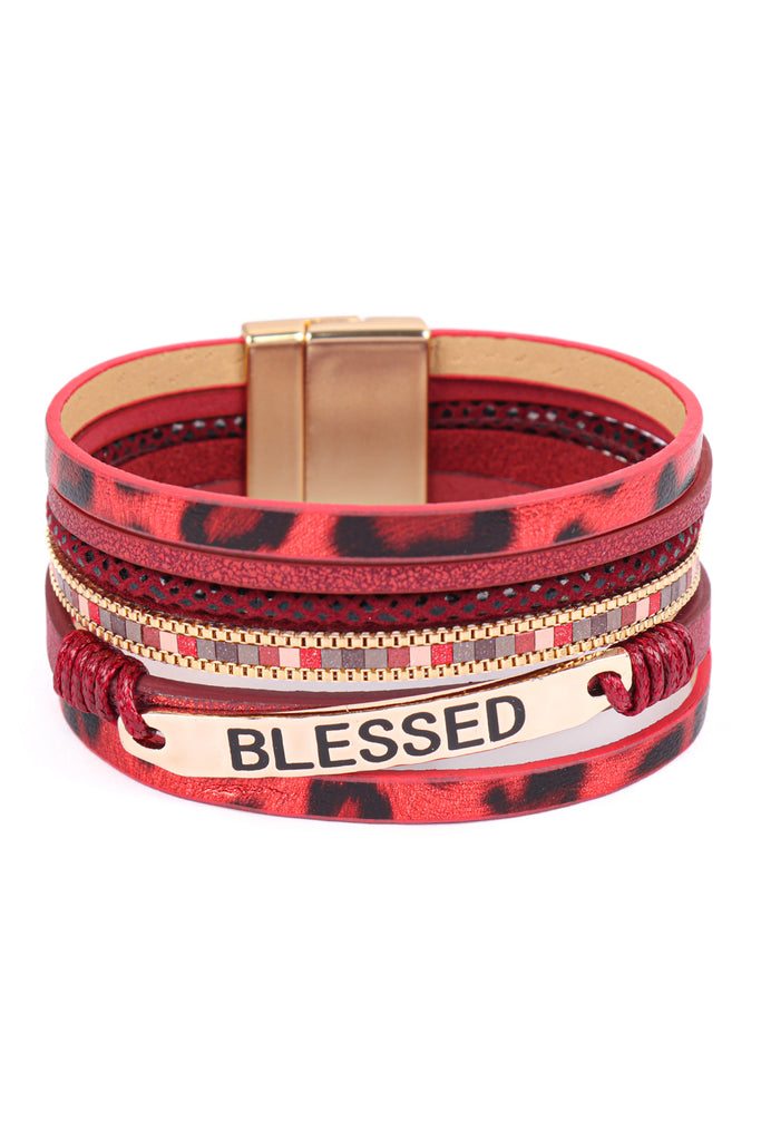 HDB3467 - BLESSED LEOPARD PRINT LEATHER MAGNETIC LOCK BRACELET