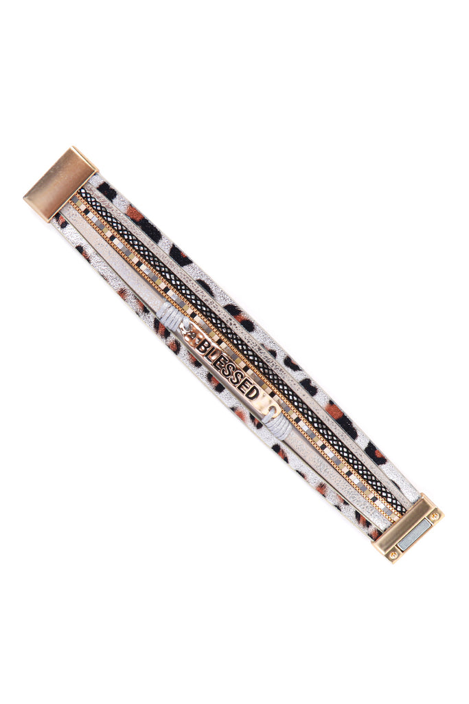 HDB3467 - BLESSED LEOPARD PRINT LEATHER MAGNETIC LOCK BRACELET