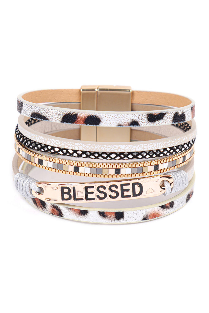 HDB3467 - BLESSED LEOPARD PRINT LEATHER MAGNETIC LOCK BRACELET