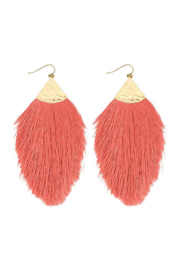 TASSEL WITH HAMMERED METAL HOOK DROP EARRINGS