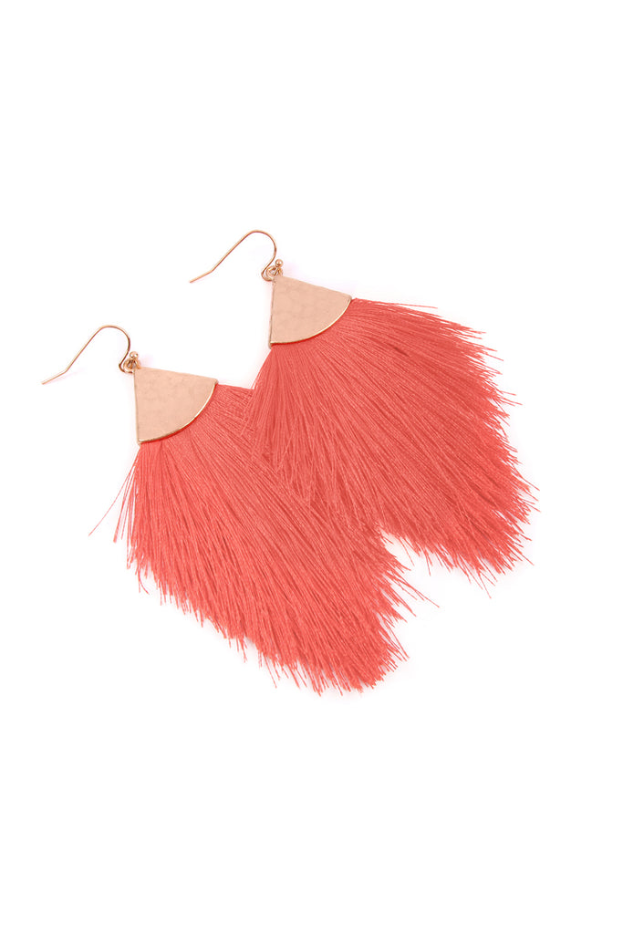 TASSEL WITH HAMMERED METAL HOOK DROP EARRINGS