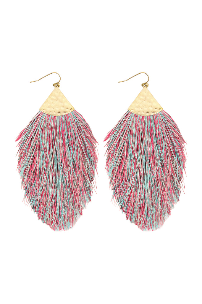 TASSEL WITH HAMMERED METAL HOOK DROP EARRINGS