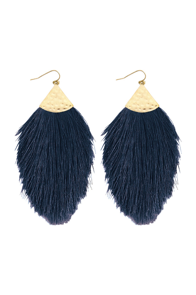 TASSEL WITH HAMMERED METAL HOOK DROP EARRINGS