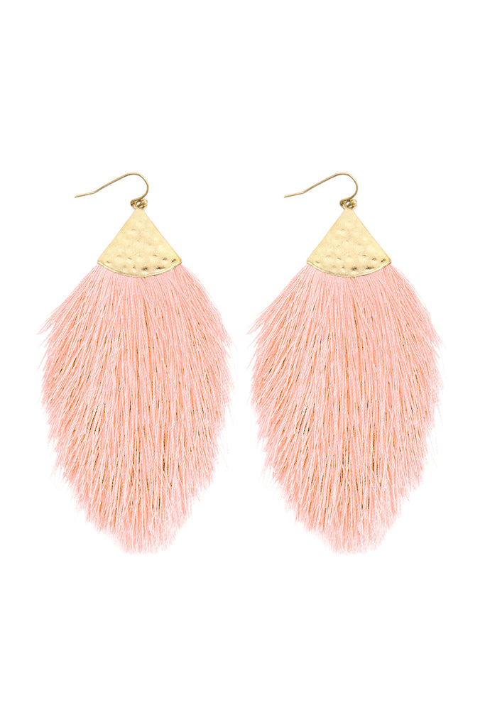TASSEL WITH HAMMERED METAL HOOK DROP EARRINGS