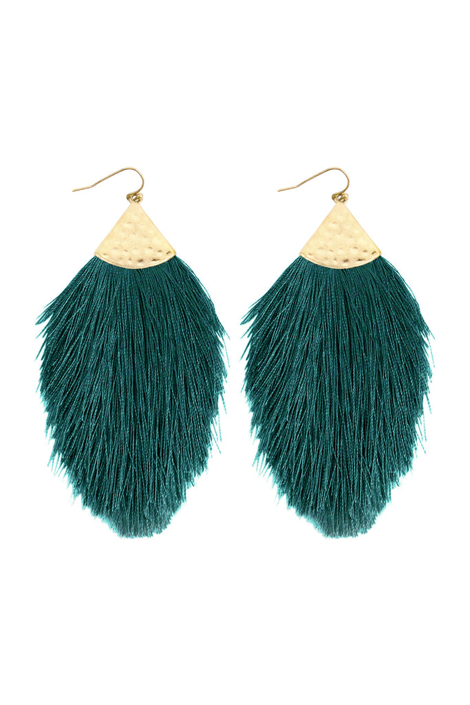 TASSEL WITH HAMMERED METAL HOOK DROP EARRINGS