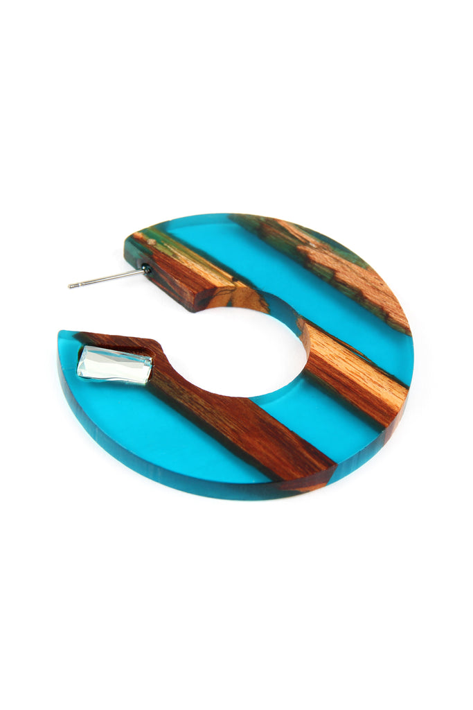 RESIN WITH WOOD POST HOOP EARRING - Riah Fashion