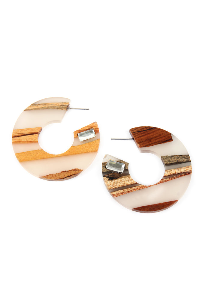 RESIN WITH WOOD POST HOOP EARRING - Riah Fashion