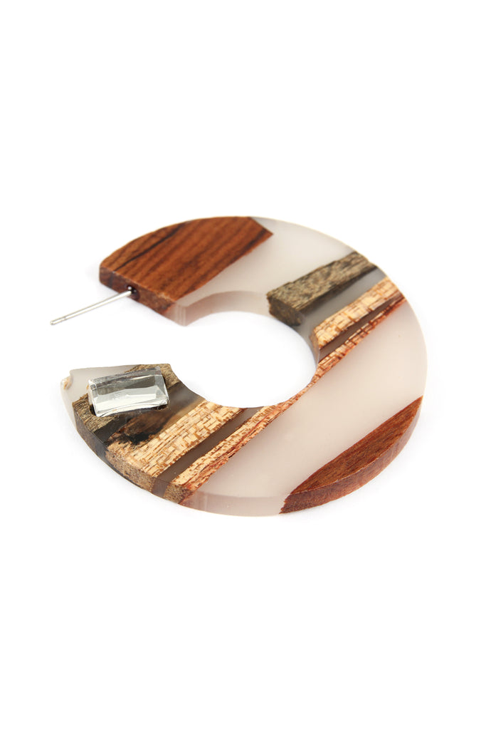 RESIN WITH WOOD POST HOOP EARRING - Riah Fashion