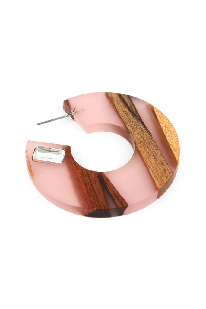 RESIN WITH WOOD POST HOOP EARRING - Riah Fashion
