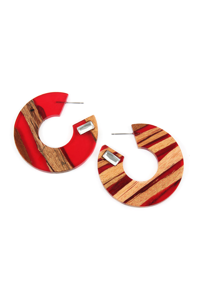 RESIN WITH WOOD POST HOOP EARRING - Riah Fashion