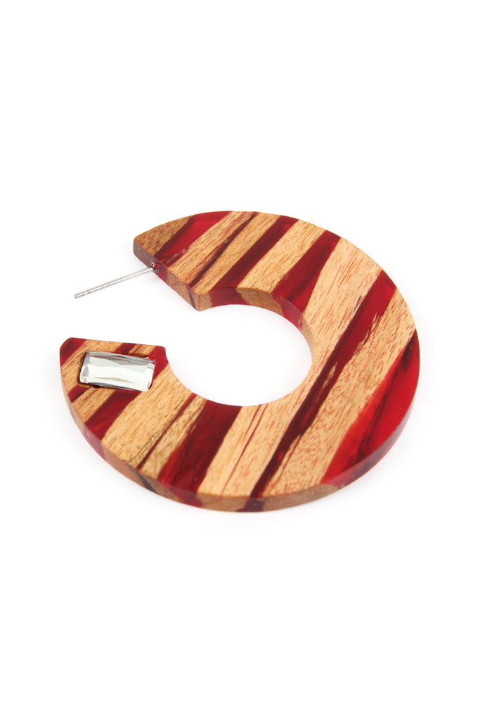 RESIN WITH WOOD POST HOOP EARRING - Riah Fashion