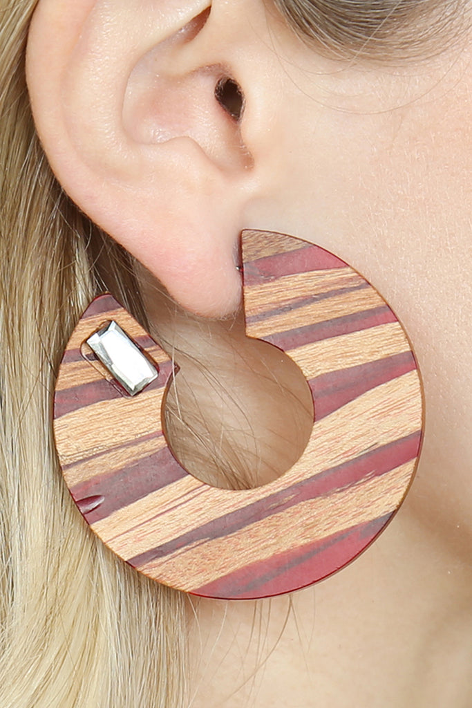 RESIN WITH WOOD POST HOOP EARRING - Riah Fashion