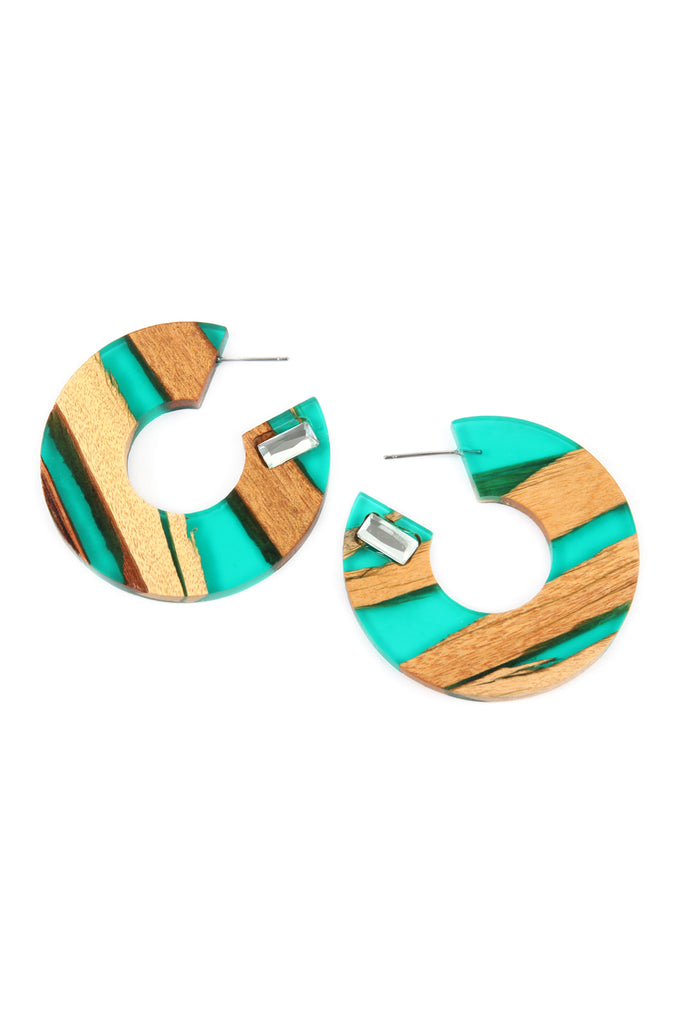 RESIN WITH WOOD POST HOOP EARRING - Riah Fashion