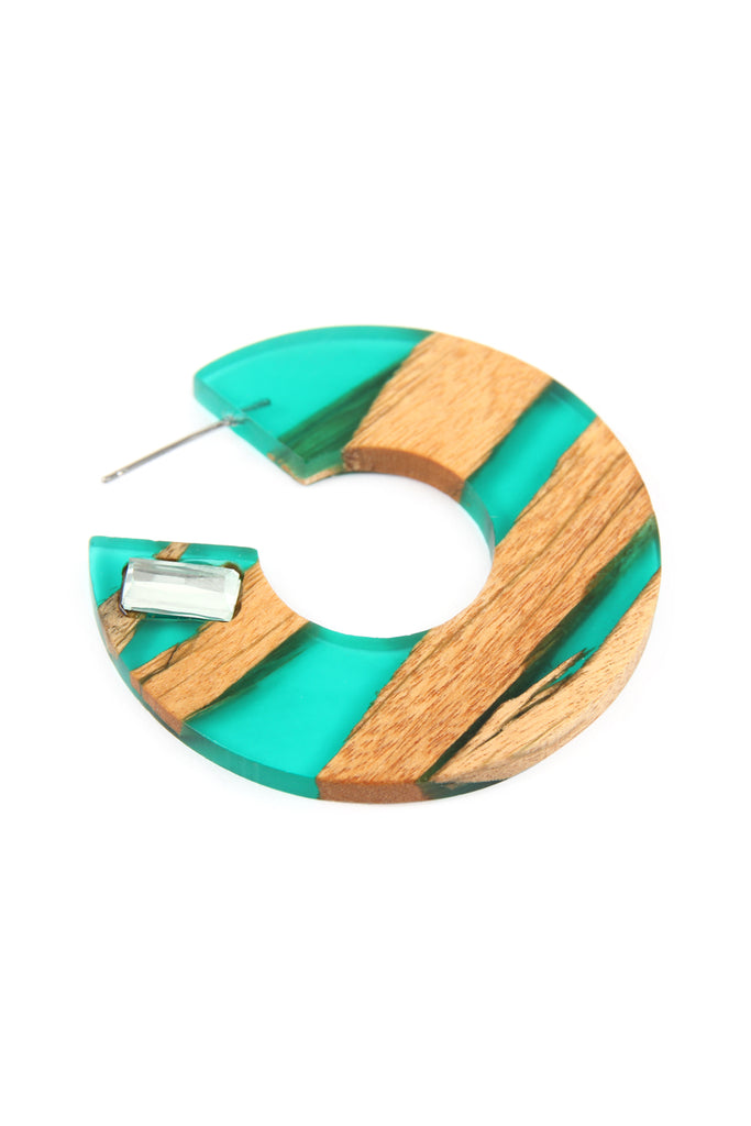 RESIN WITH WOOD POST HOOP EARRING - Riah Fashion