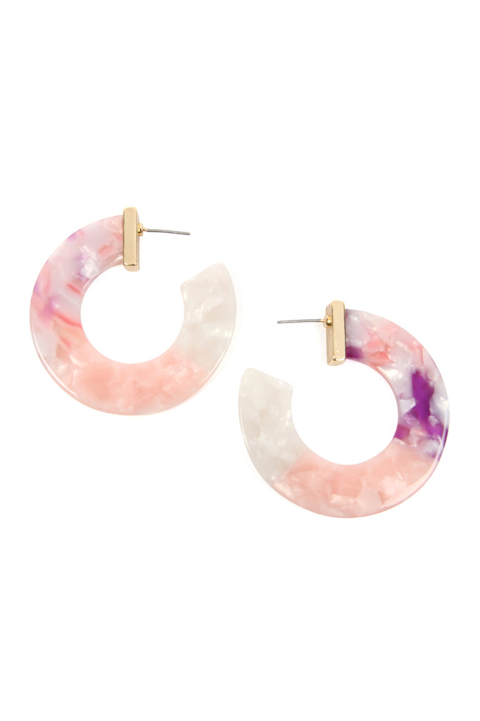 TONE MARBLE ACETATE POST HOOP EARRINGS