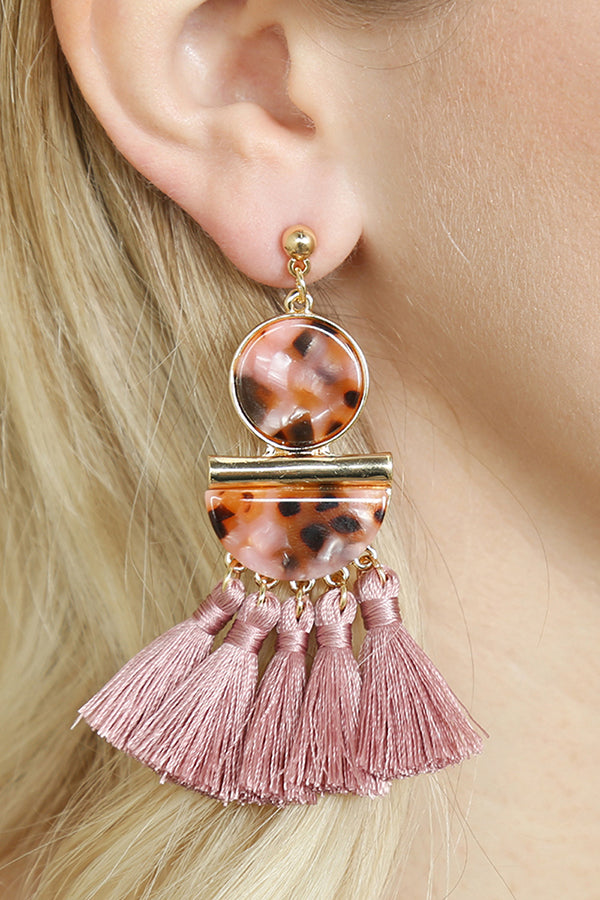 DANGLING RESIN WITH TASSEL EARRINGS