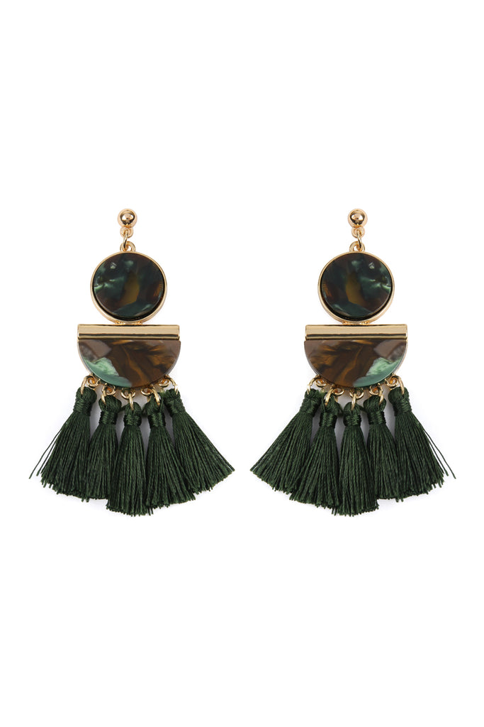 DANGLING RESIN WITH TASSEL EARRINGS