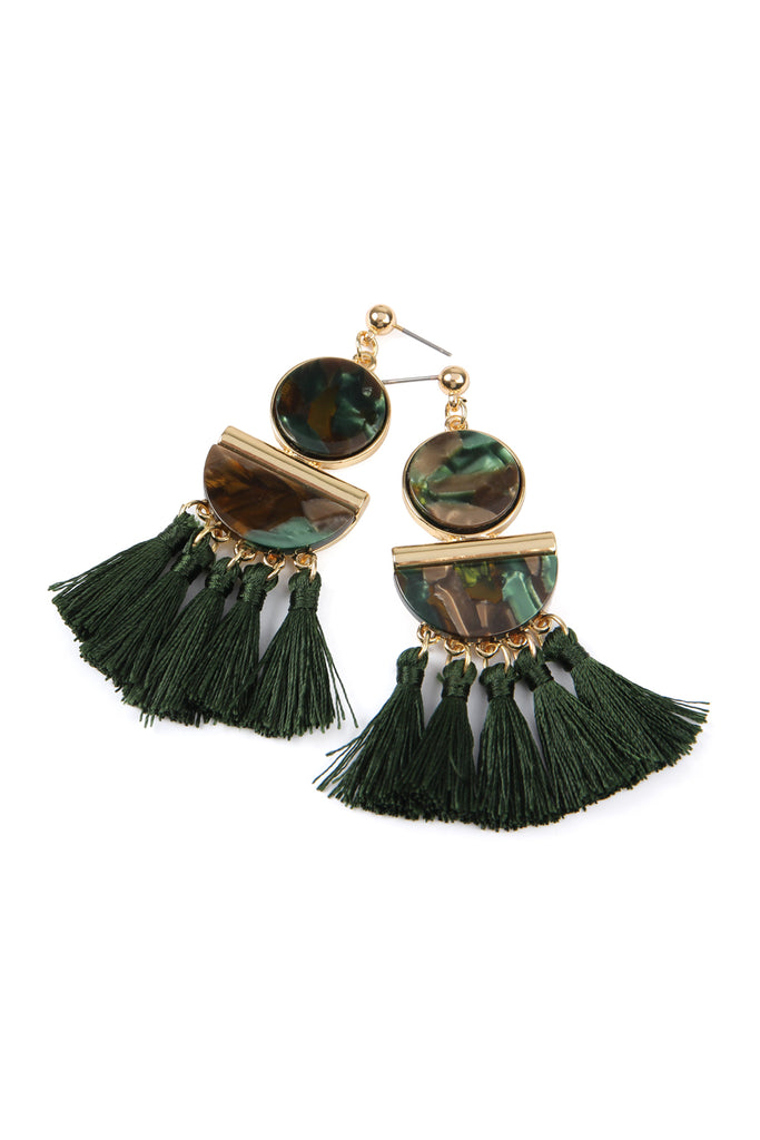 DANGLING RESIN WITH TASSEL EARRINGS