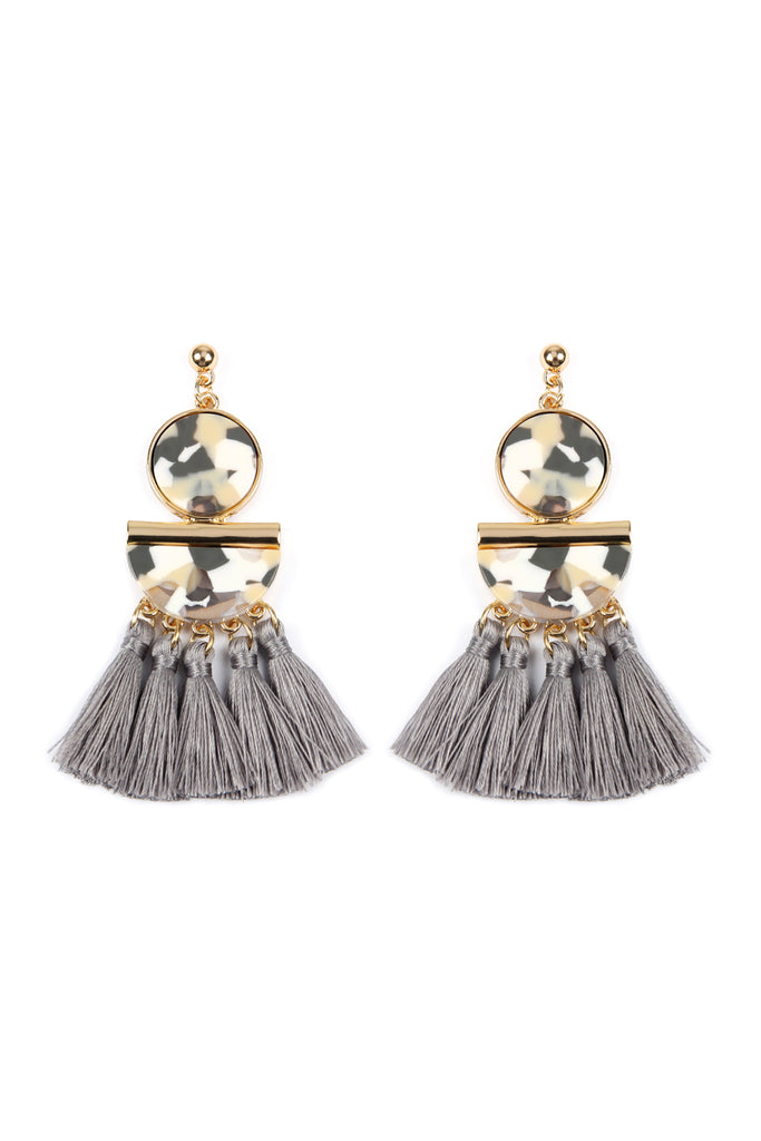 DANGLING RESIN WITH TASSEL EARRINGS