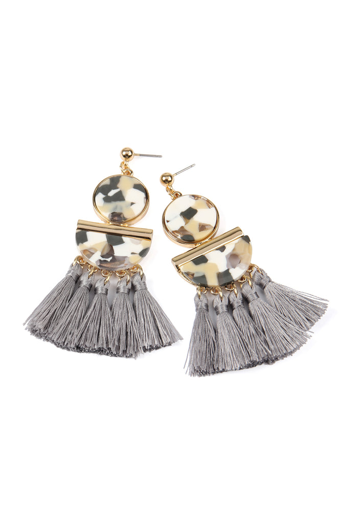 DANGLING RESIN WITH TASSEL EARRINGS