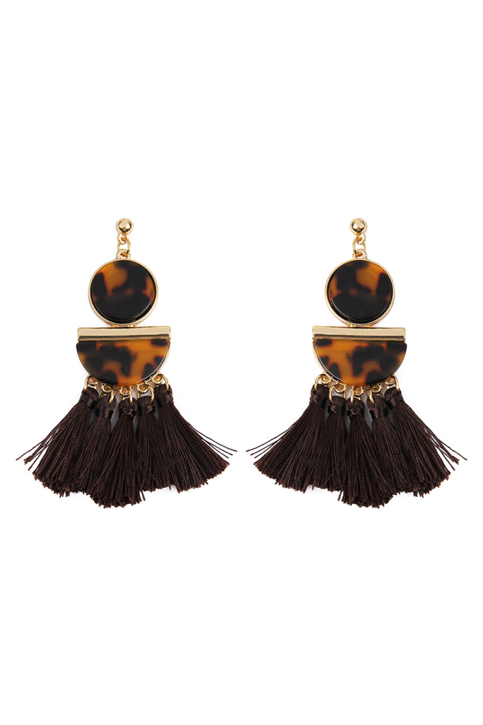 DANGLING RESIN WITH TASSEL EARRINGS