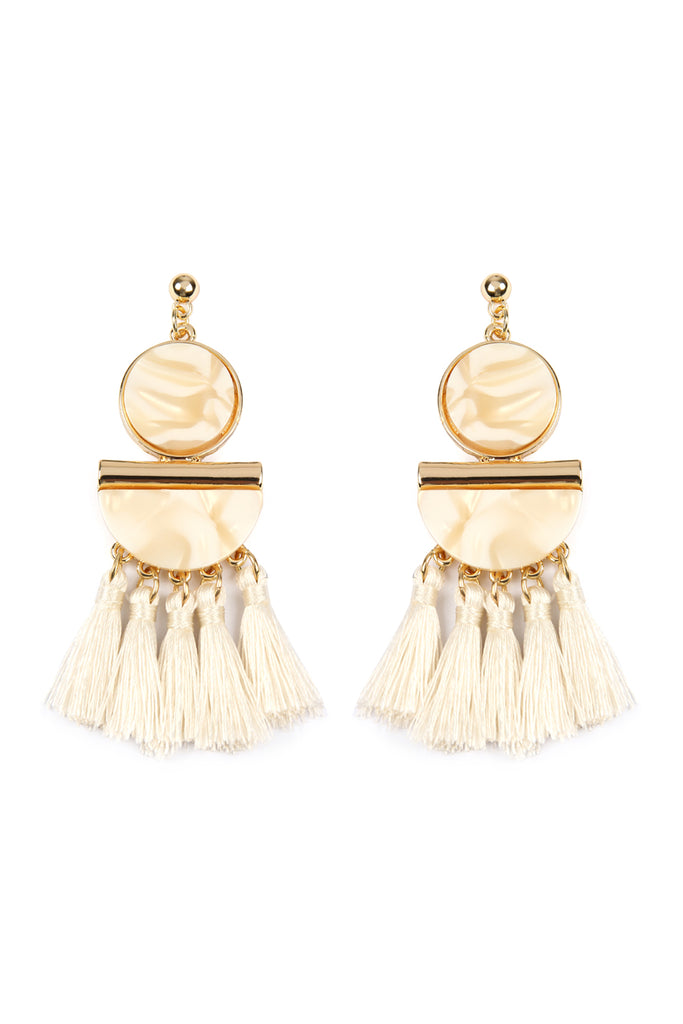 DANGLING RESIN WITH TASSEL EARRINGS