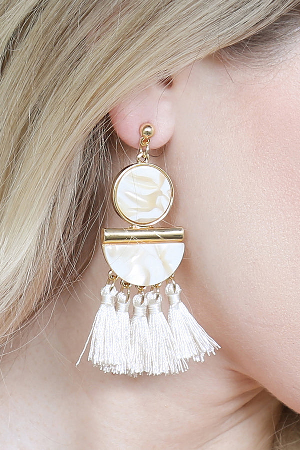 DANGLING RESIN WITH TASSEL EARRINGS