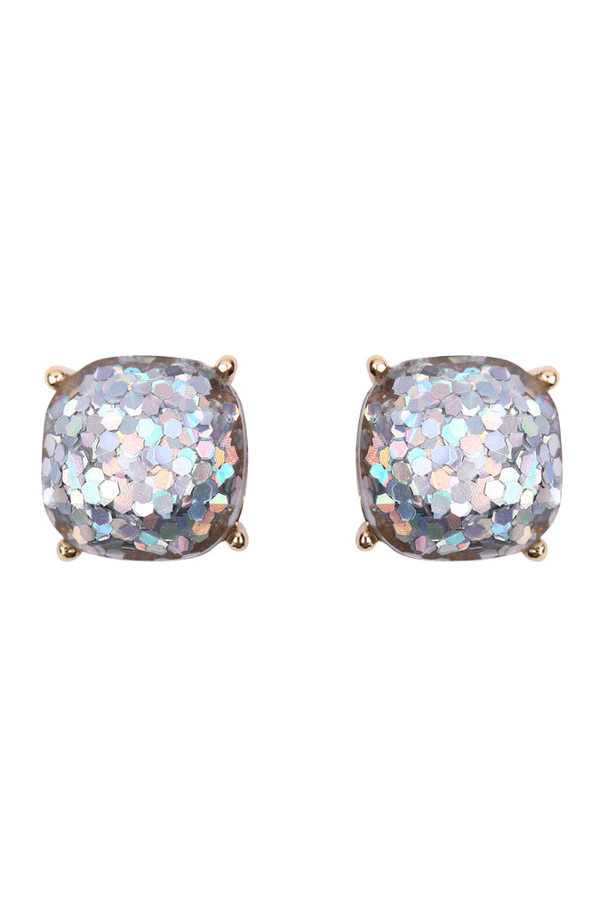 HDE2565 - FACETED GLITTER CUSHION ACRYLIC POST EARRINGS