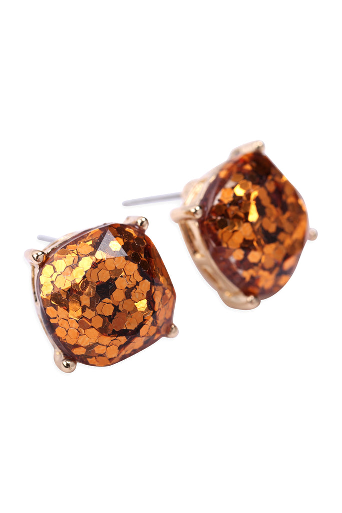 HDE2565 - FACETED GLITTER CUSHION ACRYLIC POST EARRINGS