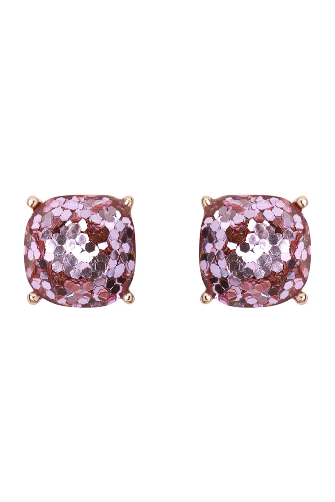 HDE2565 - FACETED GLITTER CUSHION ACRYLIC POST EARRINGS