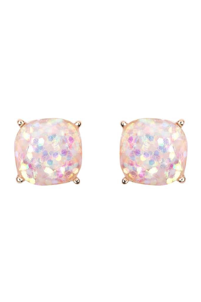 HDE2565 - FACETED GLITTER CUSHION ACRYLIC POST EARRINGS