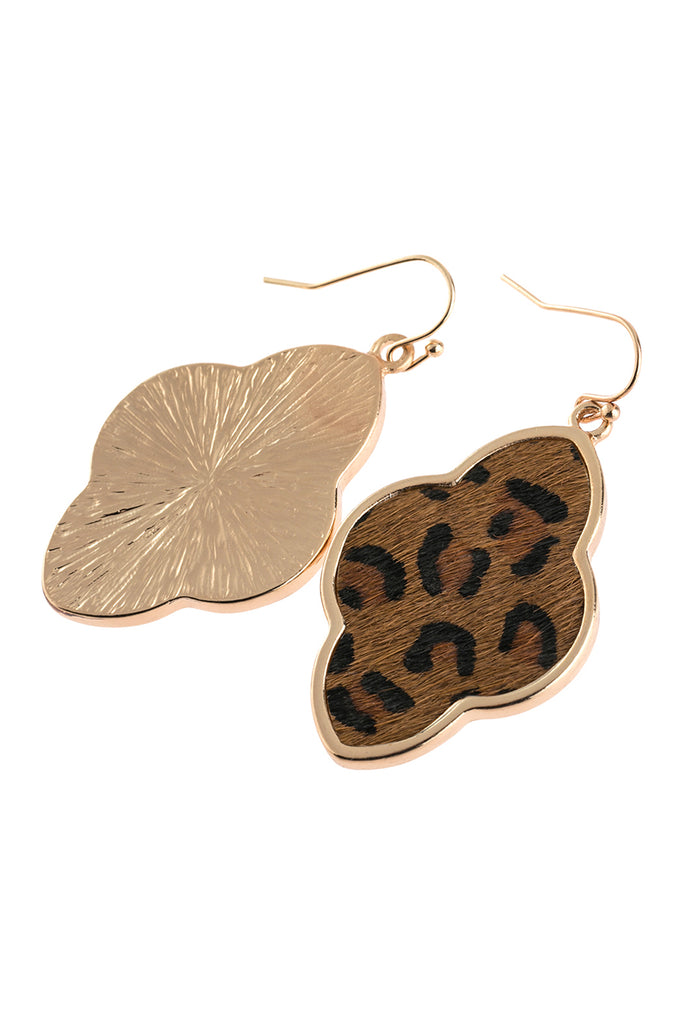 QUATREFOIL FACETED LEOPARD DROP EARRING - Riah Fashion