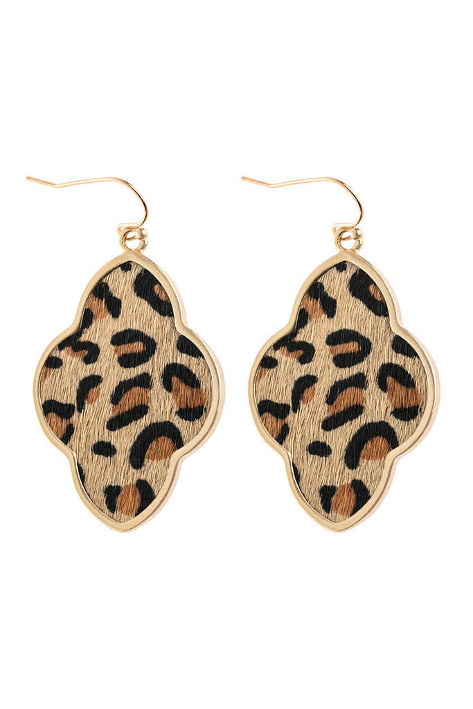 QUATREFOIL FACETED LEOPARD DROP EARRING - Riah Fashion